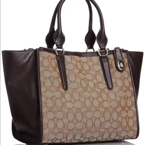 NWT genuine Coach crossbody carryall jacquard tan - Picture 4 of 5